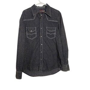 Rock & Roll Cowboy Mens Sz Large Long Sleeve Western Shirt Black/Gray